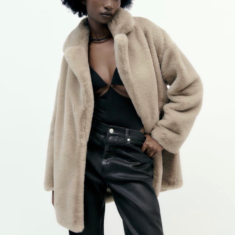 Zara Faux Fur Coat Medium